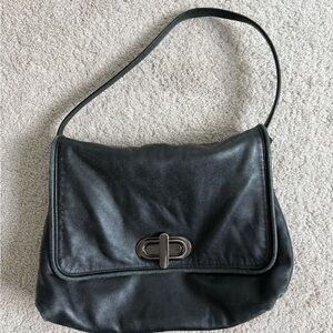 Massimo Dutti Black Leather Shoulder Bag